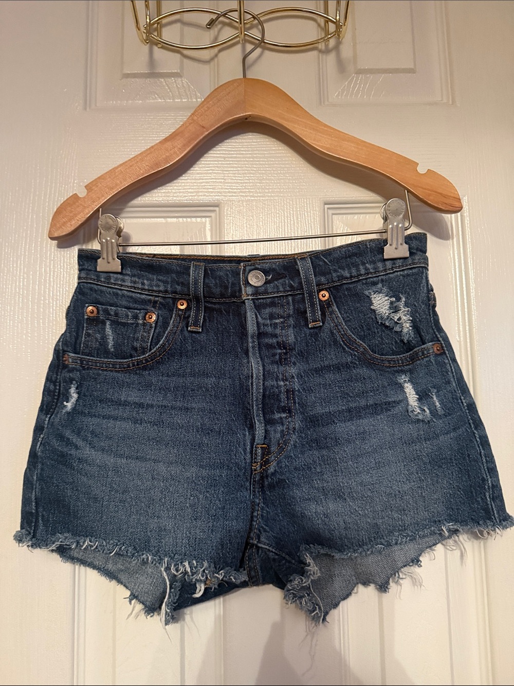 Levi’s 501 Button Fly Dark Blue Denim Shorts
